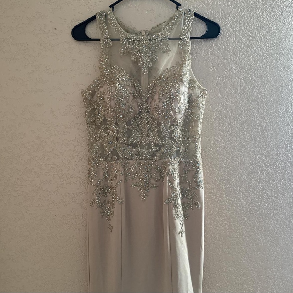 Elegant Cream Beaded Evening Dress